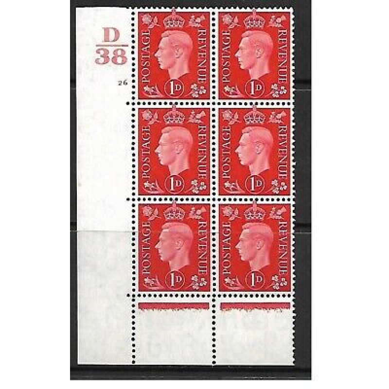 1937 1d Red Dark colours D38 26 No Dot perf 5(E I) block 6 UNMOUNTED MINT MNH