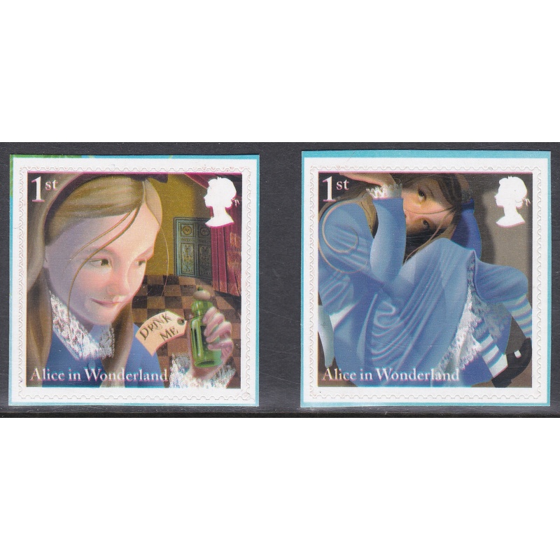 PM46 2015 Alice In Wonderland 1st class stamps from booklet - pair - U M