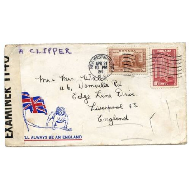 Canada 1941 Cover Newminster Liverpool Examiner Clipper