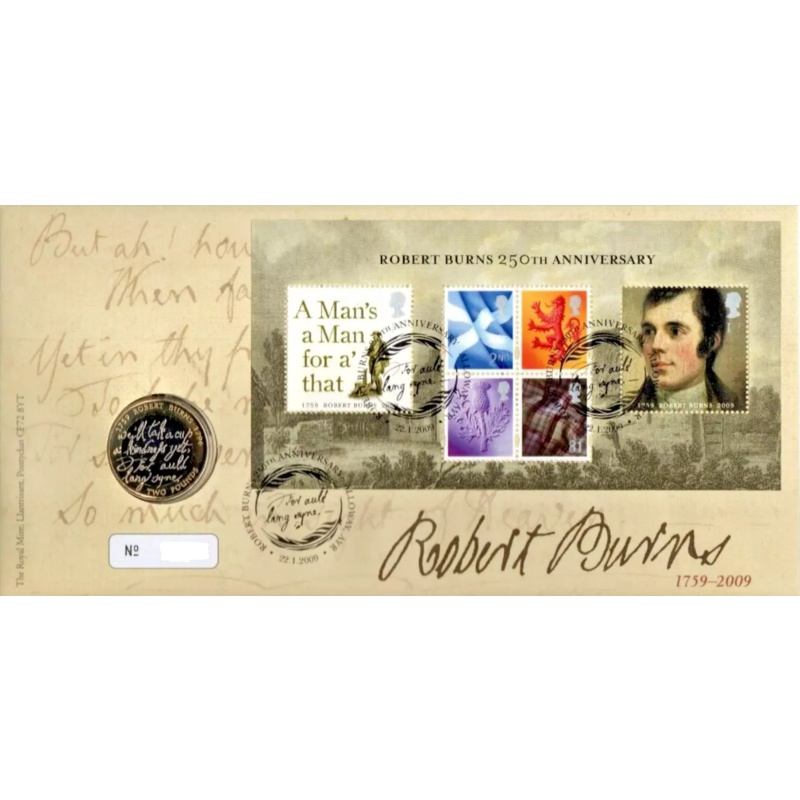 2009 Robert Burns 250th Anniversay Coin Cover no. 15996 Mint