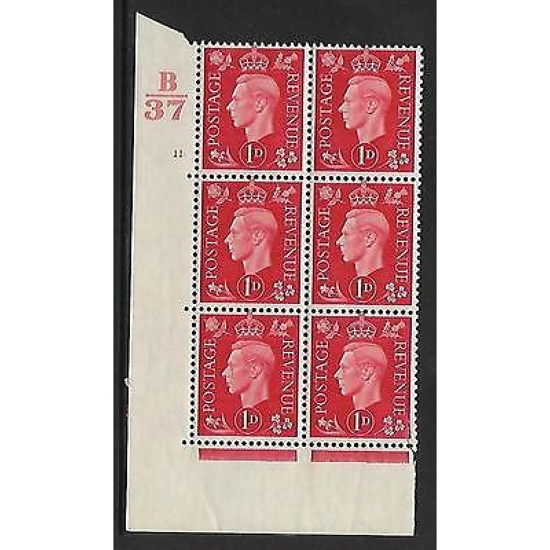 1937 1d Red Dark colours B37 11 Dot perf 5(E I) block 6 UNMOUNTED MINT