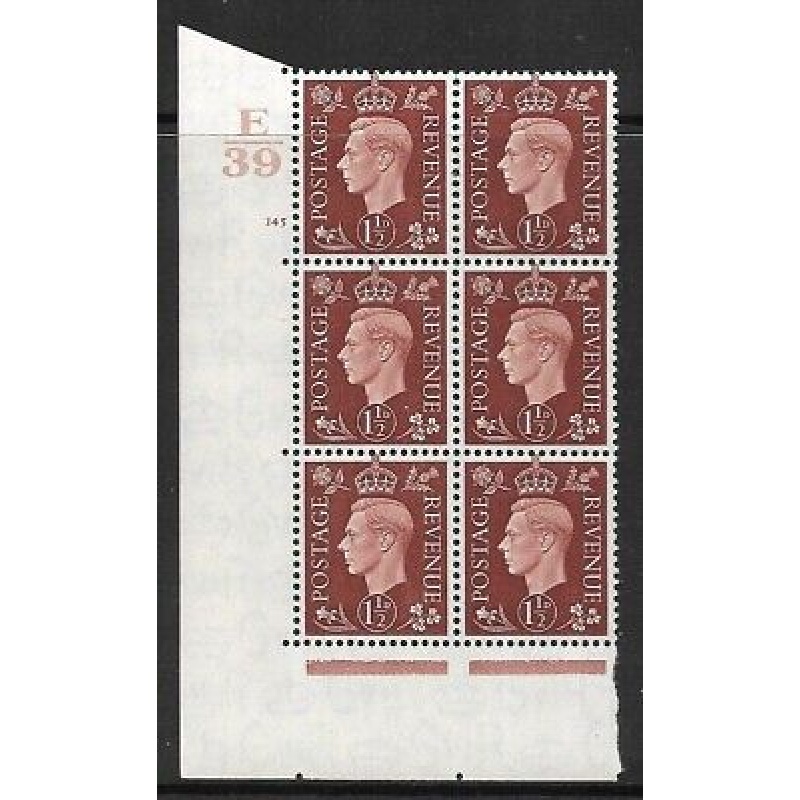 1937 1d Brown Dark colours E39 145 No Dot perf 5 block 6 UNMOUNTED MINT