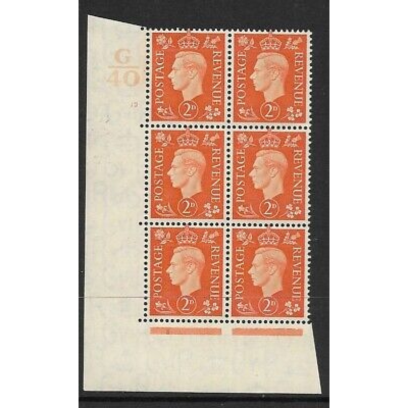 1937 2d Orange Dark colours G40 12 No Dot perf 5(E I) block 6 UNMOUNTED MINT MNH