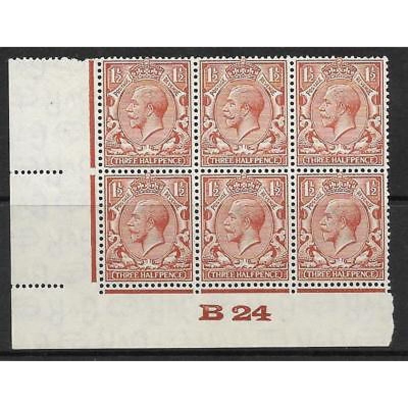 Sg 420wi 1d Brown Block Cypher wmk Inv B24 imperf block of 6 UNMOUNTED MINT MM