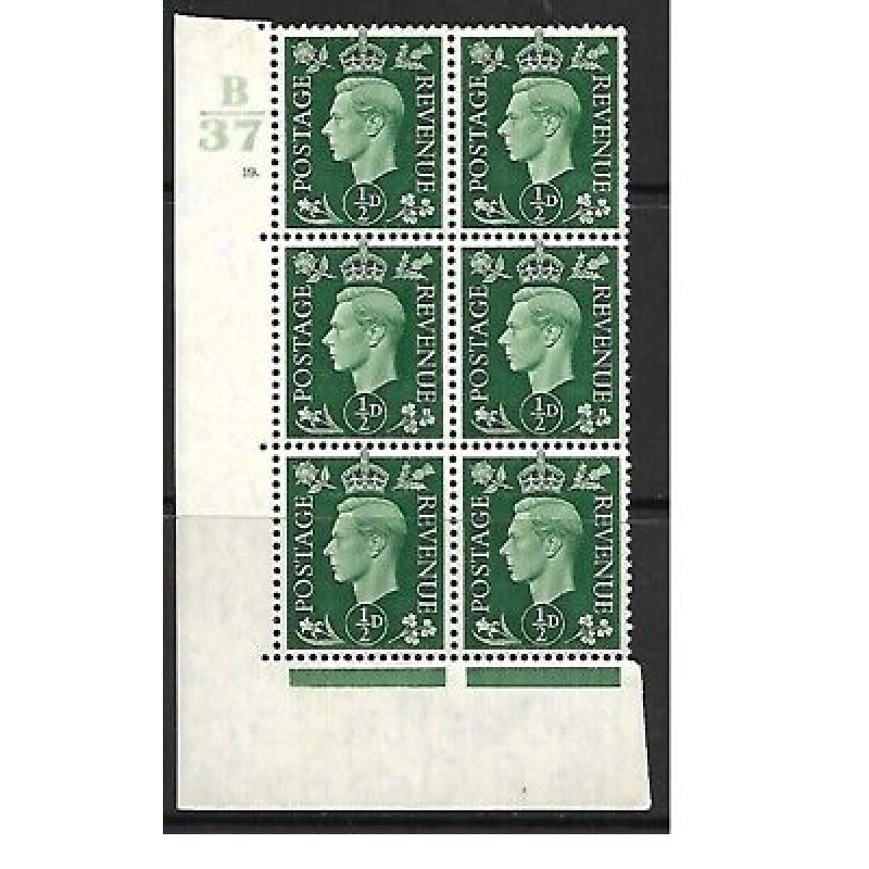 1937 d Green Dark colours B37 19 Dot Perf 5(E I) block 6 UNMOUNTED MINT MNH