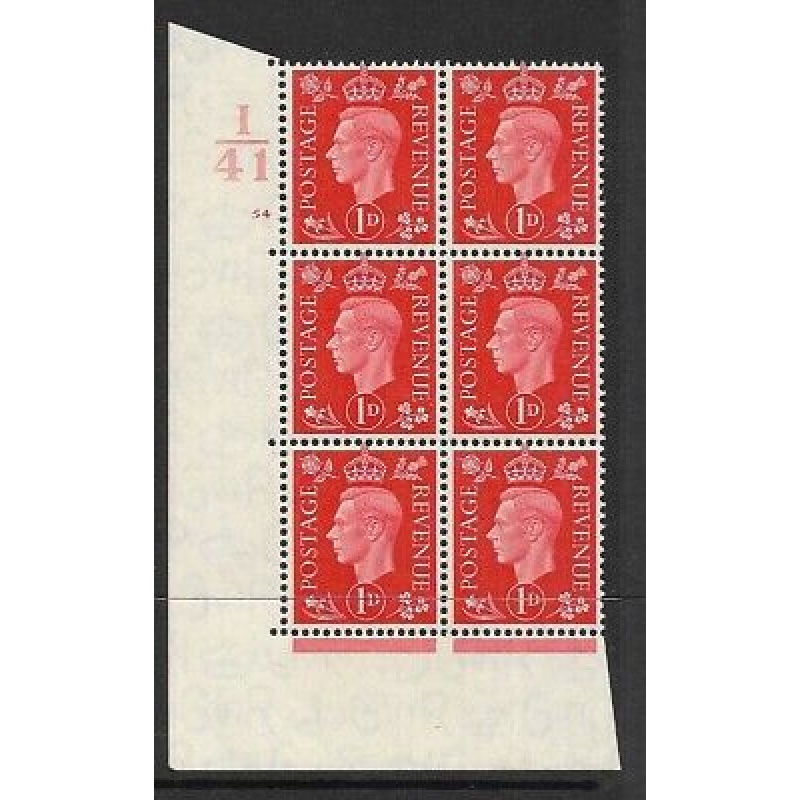 1937 1d Red Dark colours I41 54 No Dot perf 5(E I) block 6 UNMOUNTED MINT MNH