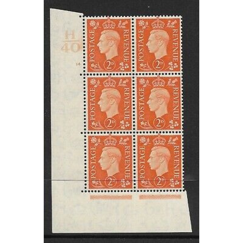 1937 2d Orange Dark colours H40 14 No Dot perf 5(E I) block 6 UNMOUNTED MINT MNH