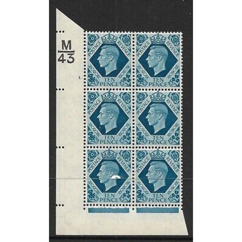 1939 10d Turquoise-blue M43 1 No Dot perf 5(EI E) block 6 UNMOUNTED MINT