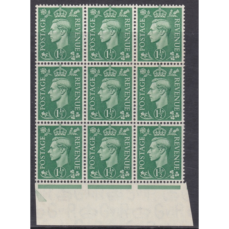 Sg 505h 1d GVI Malformed fleur De Lys at right Block of 9 MOUNTED MINT