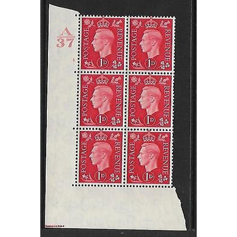 1937 1d Red Dark colours A37 3 Dot perf 5(E I) block 6 UNMOUNTED MINT MNH