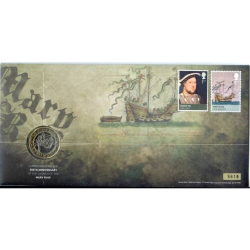 2011 500th Anniversary Launch of Mary Rose Coin Cover with 2 Coin