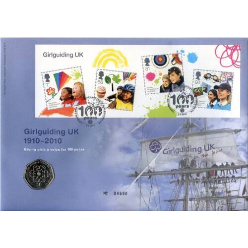 2010 Girl Guiding 50p Coin Cover BUNC