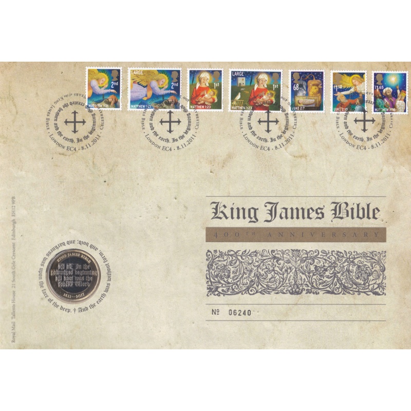 2011 Royal Mint King James Bible 400th Anniversary 2 Coin cover no. 6240