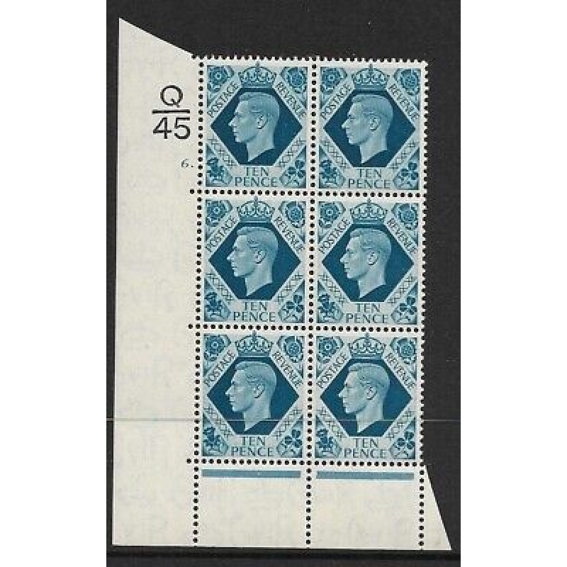 1939 10d Turquoise-blue Q45 6 Dot perf 6B(E P) UNMOUNTED MINT