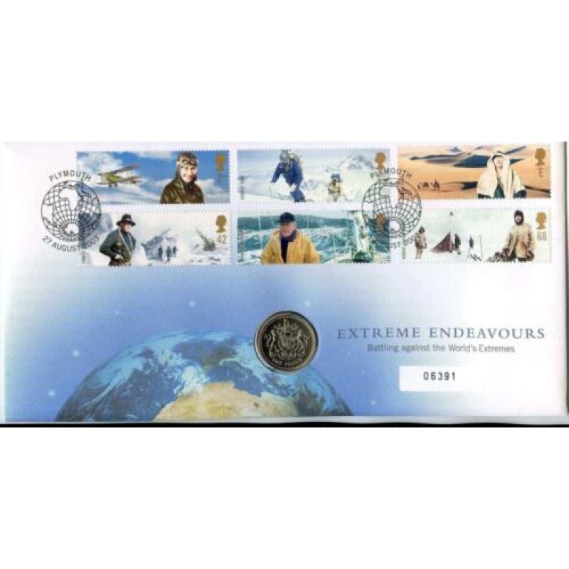 GB QEII PNC COIN COVER 2003 EXTREME ENDEAVOURS 1 COIN B UNC