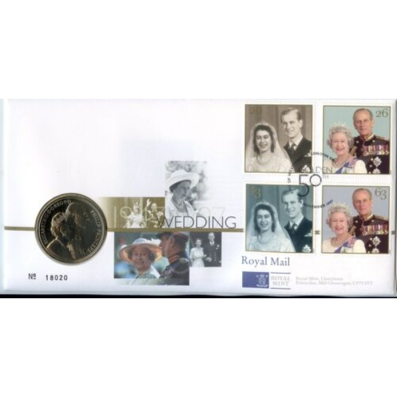 1997 ROYAL GOLDEN WEDDING ANNIVERSARY 5 Five Pounds Coin Cover