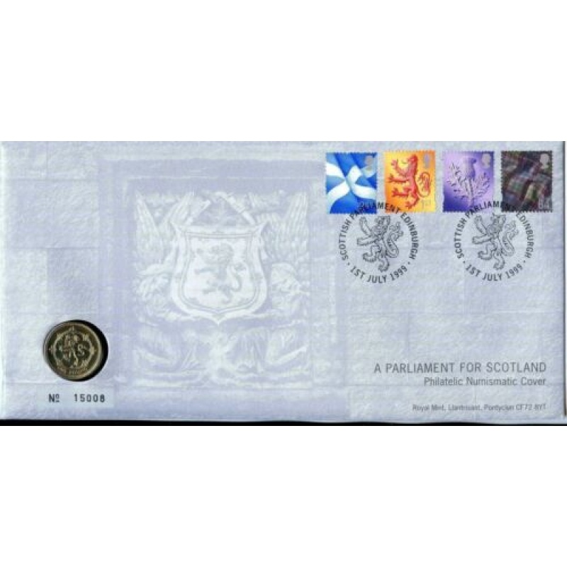 GB QEII PNC COIN COVER 1999 A SCOTTISH PARLIAMENT FOR SCOTLAND 1 COIN B U