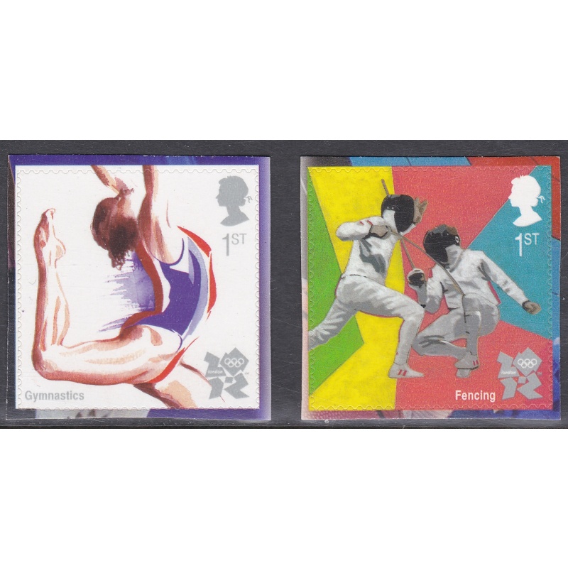 PM32 2011 Olympics 6 fencing  gymnastics stamps from booklet - pair - U M