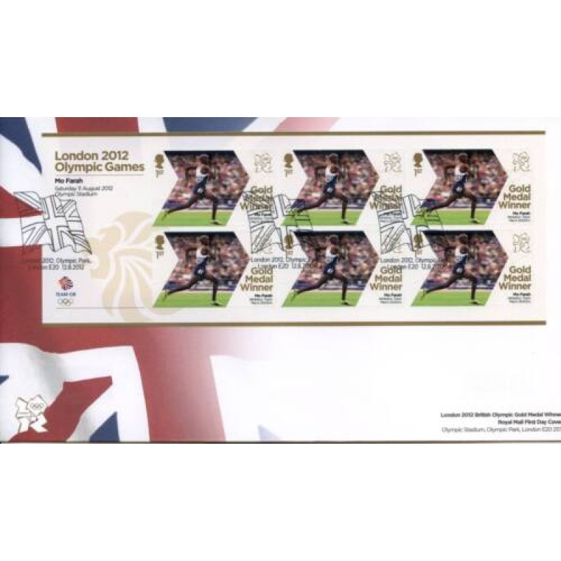 GB London 2012 Olympics Mo Farah Gold First Day Cover Unaddressed