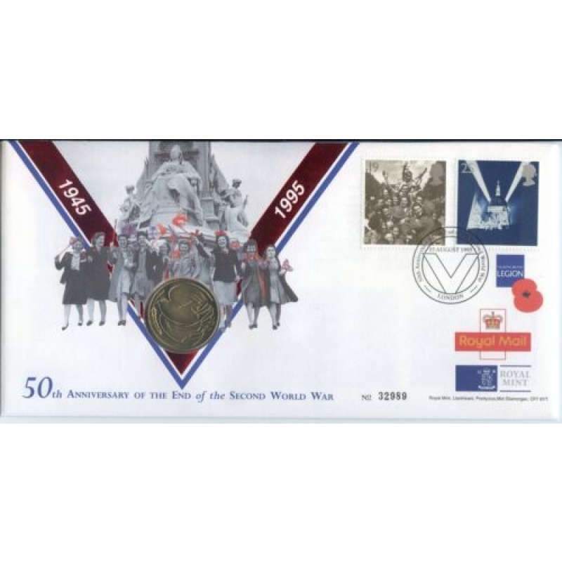 GB 2 Coin Cover - 50th Anniversary Of The End Of The Second World War