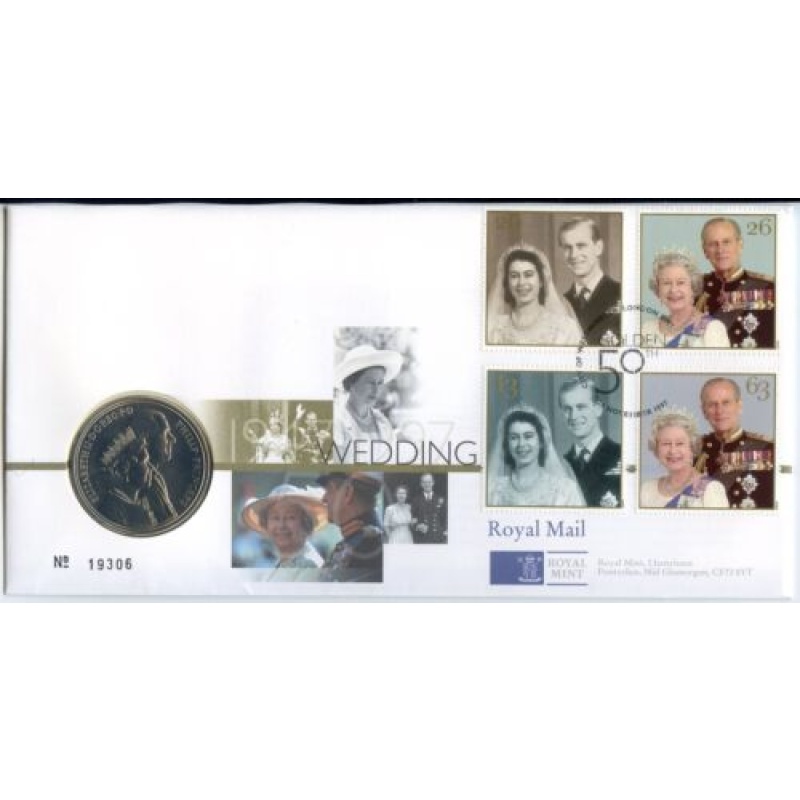 GB Royal Mint Mail1947-1997 50th Golden Wedding PNC 5 Coin  Stamp Co