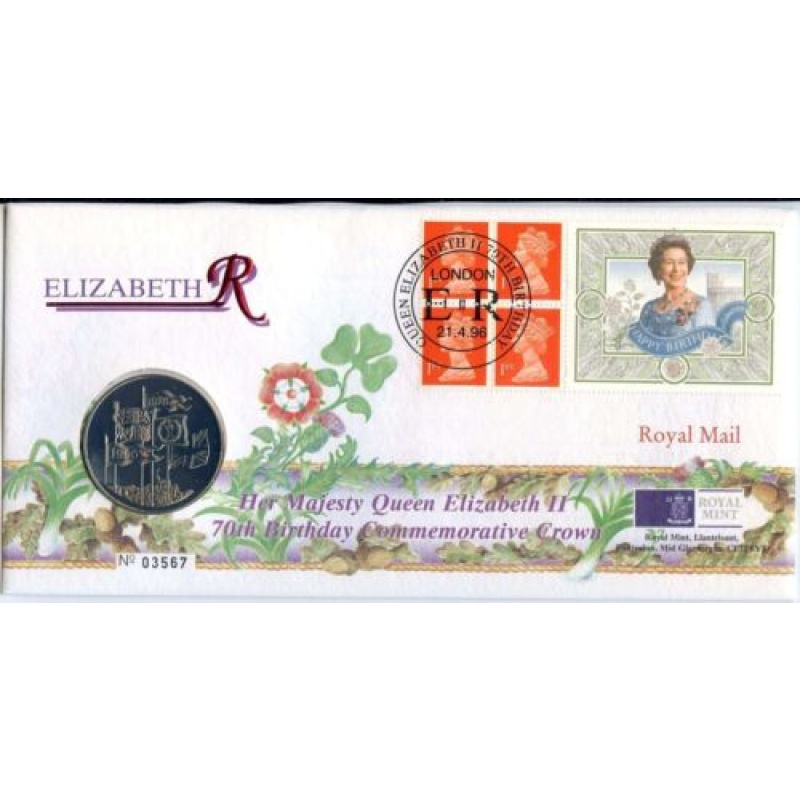 GB Queens 70th Birthday Label 5 Coin Royal Mail Mint Cover London SHS