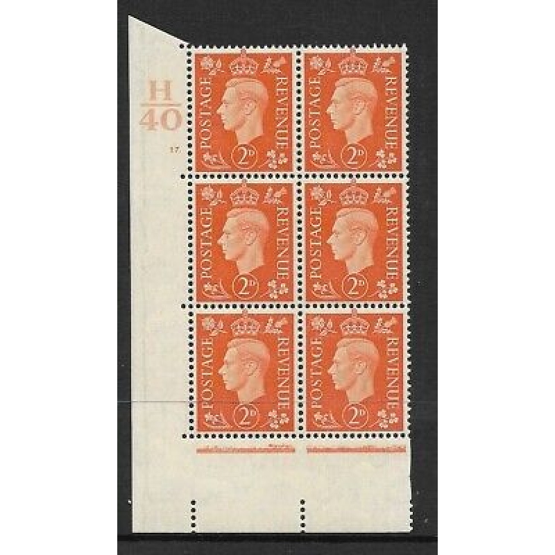 1937 2d Orange Dark colours H40 17 Dot perf 5(E I) block 6 UNMOUNTED MINT MNH