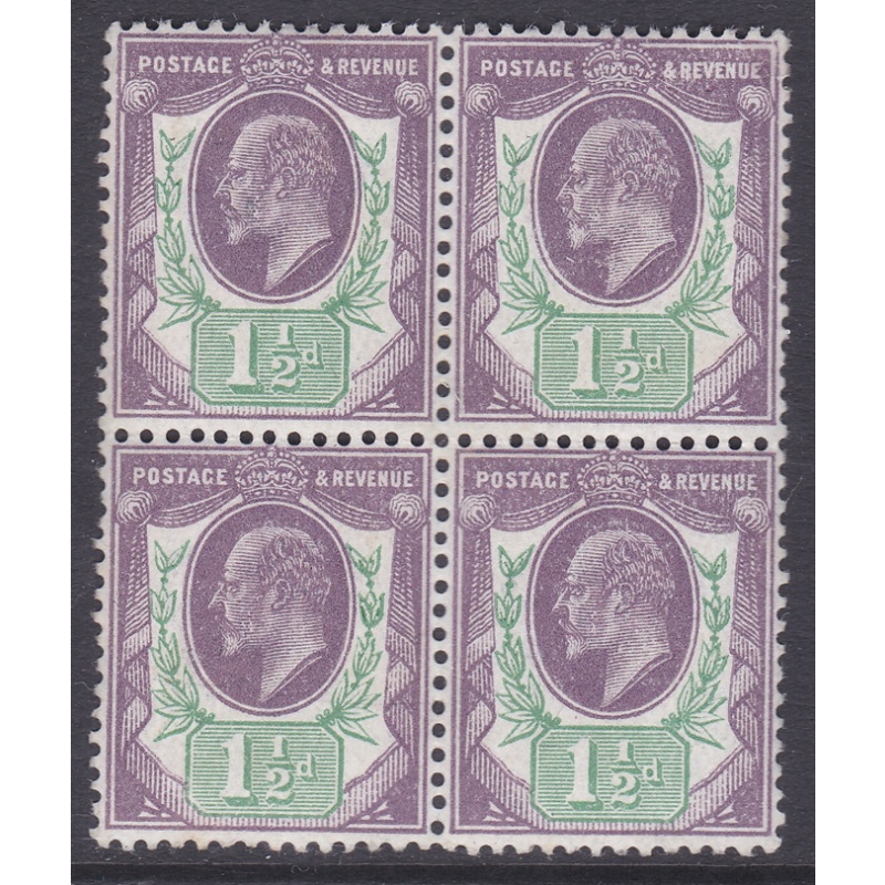 Sg 287 Spec M10(8) 1d Pale slate purple + green(f) blck of 4 Somerset House U M