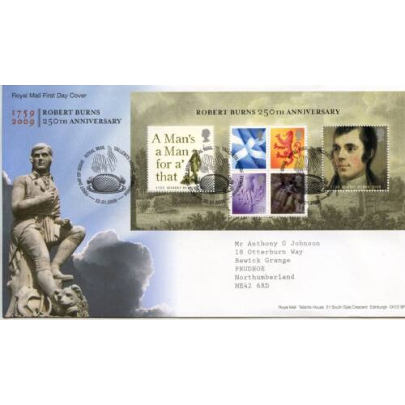 GB 2009 Robert Burns First Day Cover Tallents House Cancel