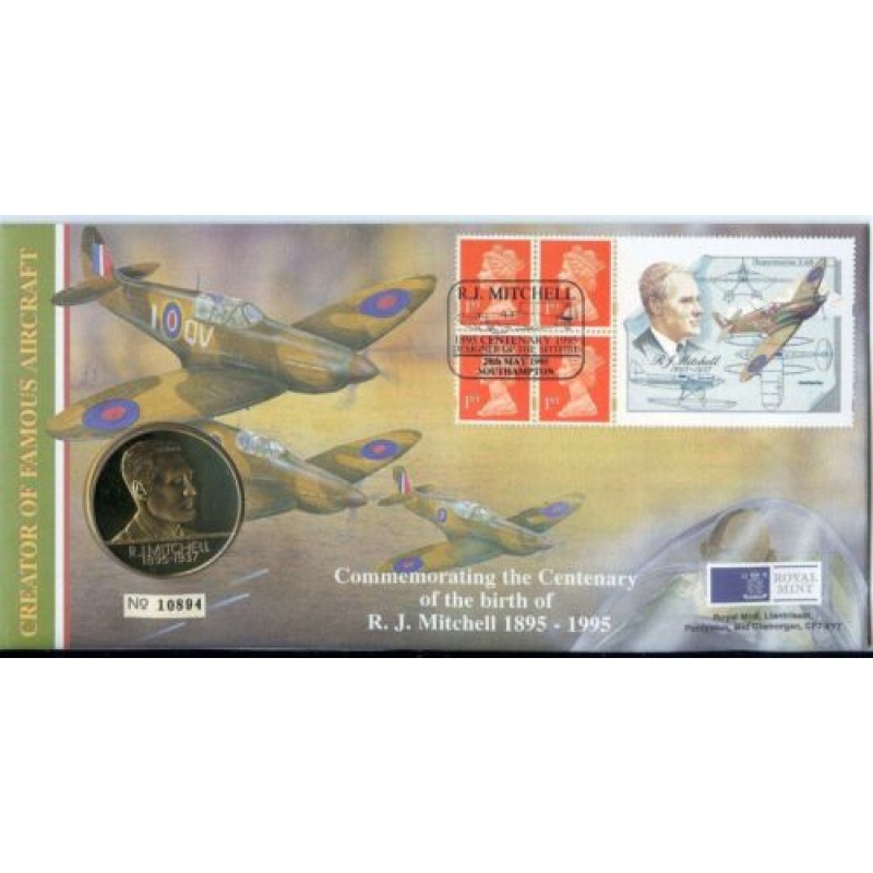 1995 centenary of the birth of R.J. Mitchell stamps coin cover