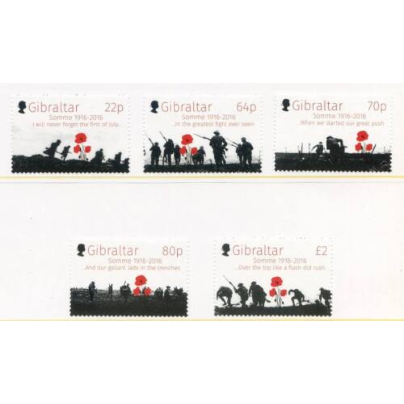 Gibraltar 2016 SG1684 88 Battle of the Somme Anniversary Set Unmounted Mint