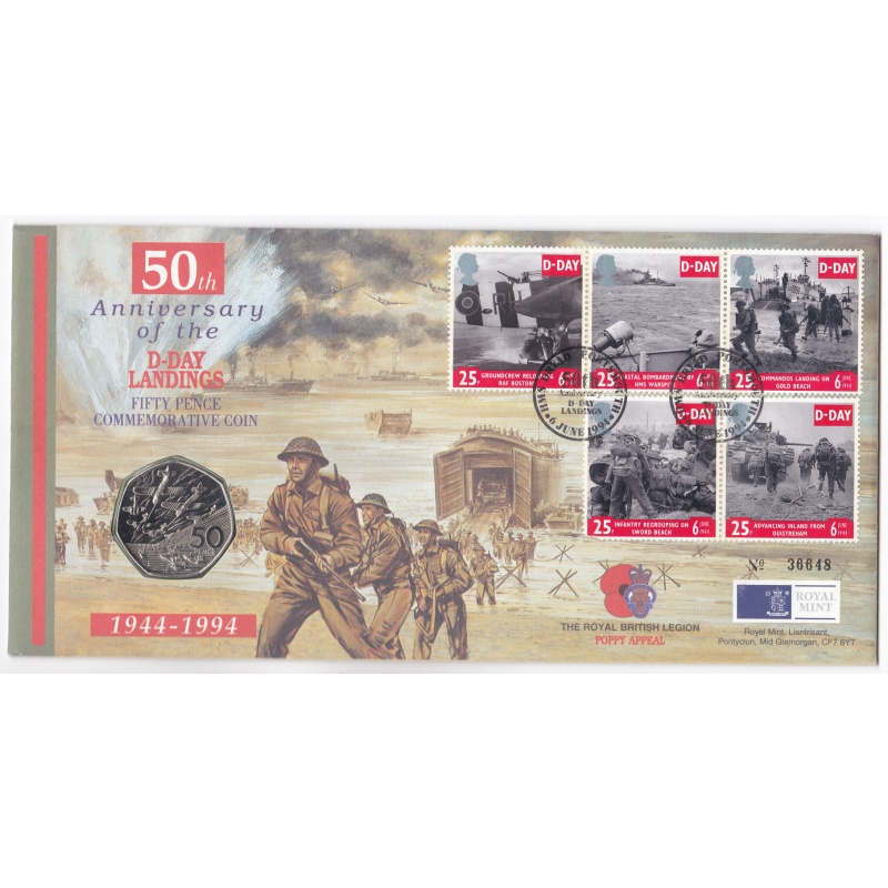 1990 50p 50th Anniversary D-Day Landings  royal mint coin cover no. 36648