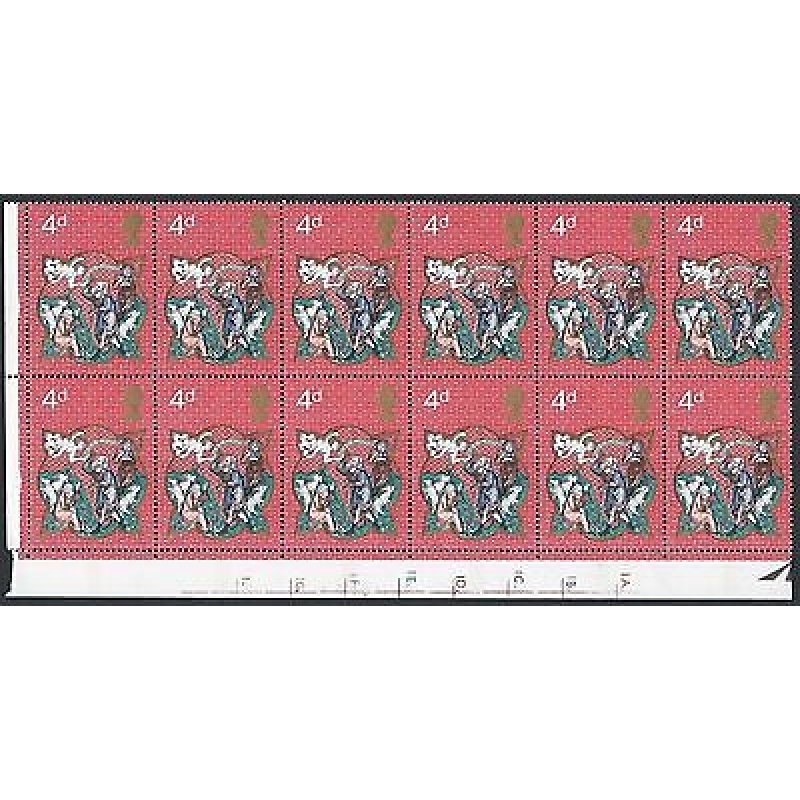 1970 Christmas 4d Dot Cylinder Block - MNH