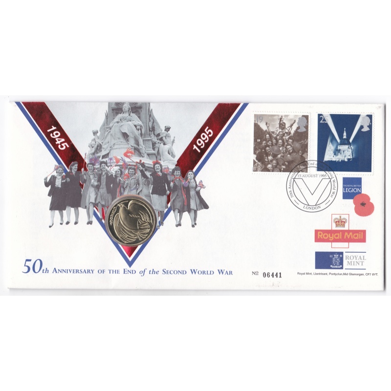 1995 FDC 2 coin cover 50th anniversary end of WW2 no. 6441 MINT condition