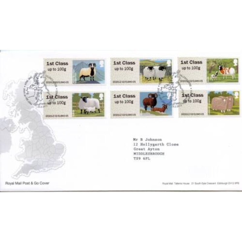 GB 2012 Sheep (Feb) Post  Go First Day Cover Tallents House Cancel