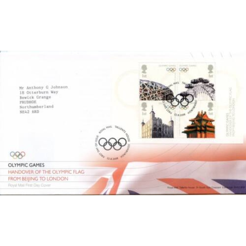 GB 2008 Olympic Games Mini Sheet First Day Cover Cover