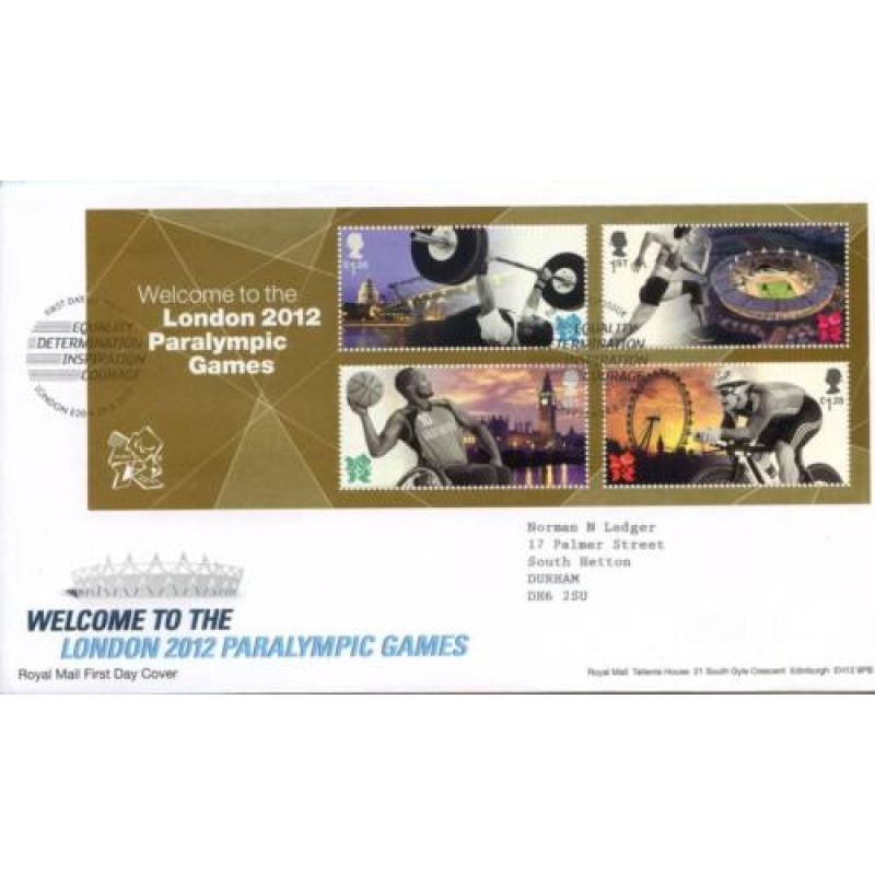 GB 2012 Paralympice Mini Sheet First Day Cover London Cancel