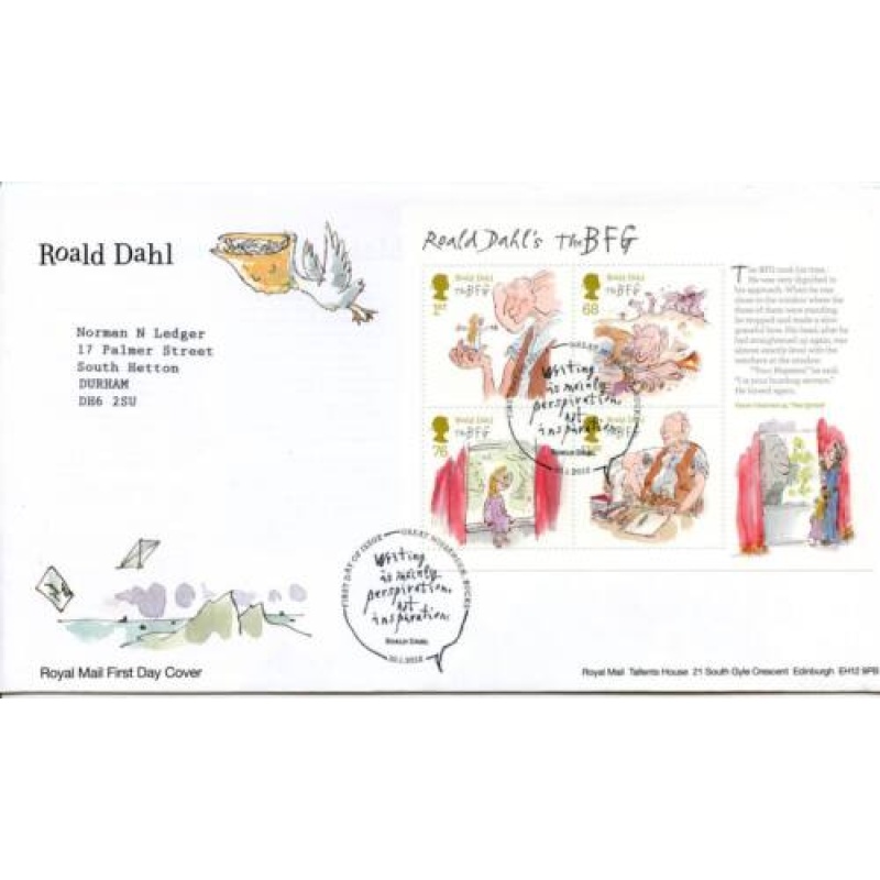 GB Roald Dahl Mini Sheet First Day Cover Great Missenden Cancel