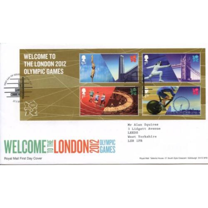 GB 2012 Olympice Mini Sheet First Day Cover London Cancel