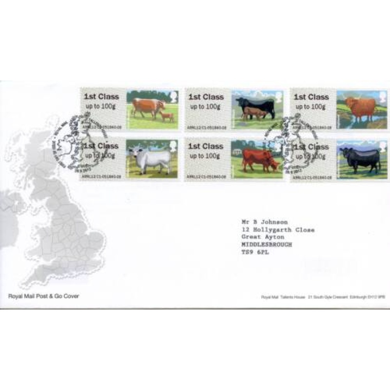 GB 2012 Cattle Post  Go First Day Cover Tallents House Cancel