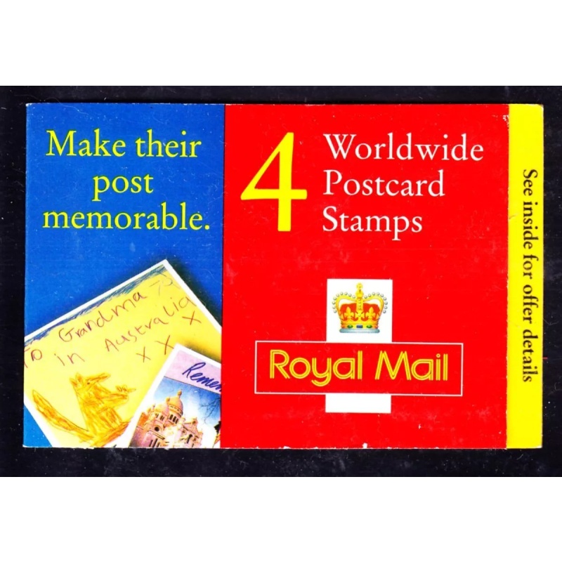 1997 GL4 Barcode Booklet 4 x 37p World Postcard stamps - complete -No Cylinder