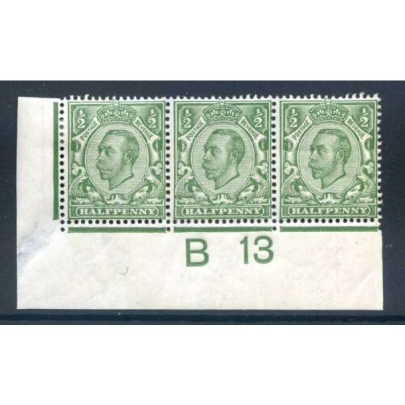 KGV 1 2d Green B13(I) Control Strip 3 mounted Mint