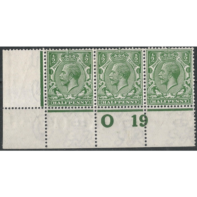 GB - KGV - Sg351 d Green 0 19 Perf Control Block x 3 MM  MNH