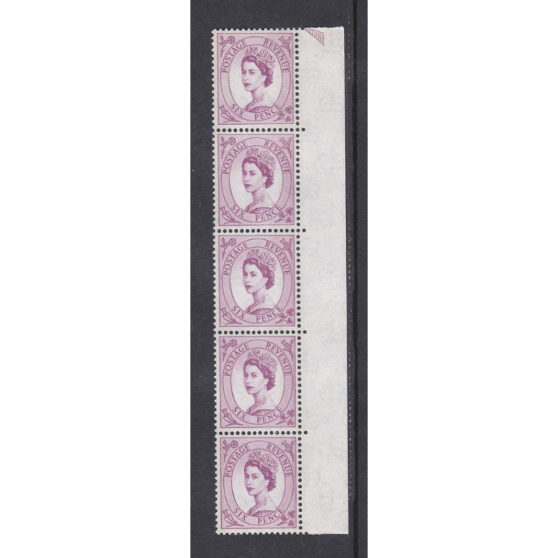 Sg S112a 6d Wilding Violet Narrow band upright - 6mm - strip of 5 UNMOUNTED MINT