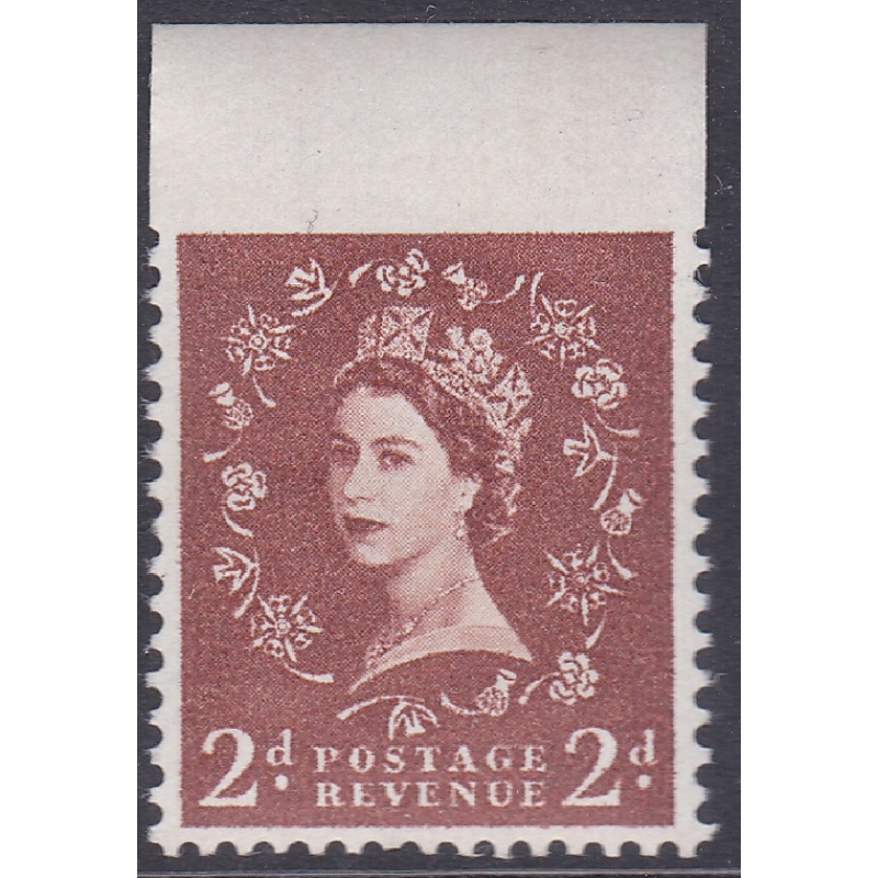 S40a 2d Edward Light Red Brown Imperf between stamp and top margin U M PERFECT