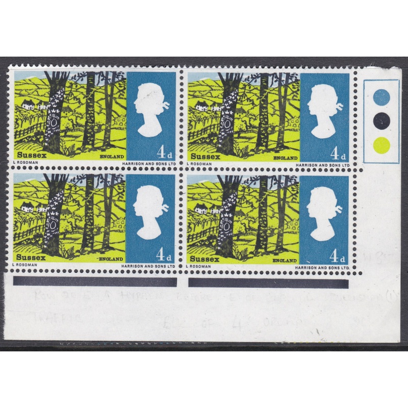 Sg 689a 1966 Landscapes 4d (Ord) - Block of 4 - Dash Before England - U M