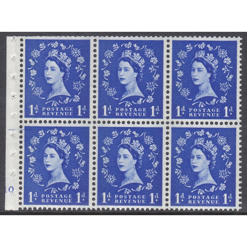 SB41 1d Wilding booklet pane Blue phos on Cream perf type I Cyl F10 No Dot U M