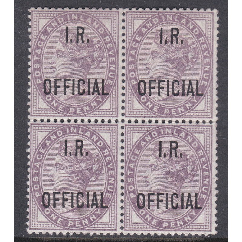 Sg O3  1d Lilac I.R. OFFICIAL overprint block of 4 UNMOUNTED MINT