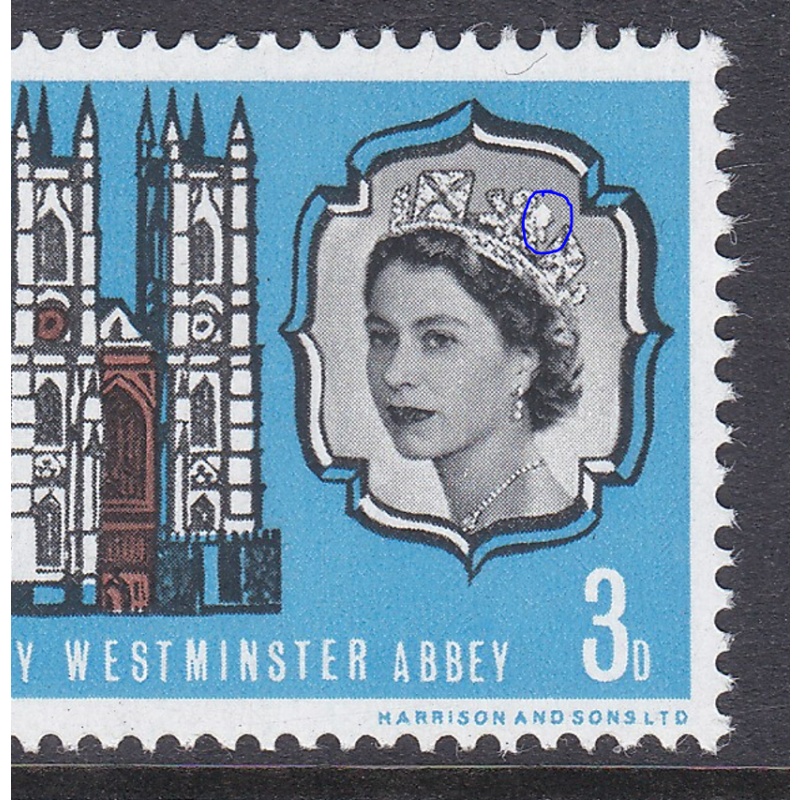 Sg 687pa 1966 Westminster Abbey 3d (Phos) - Diadem Flaw Single stamp U M