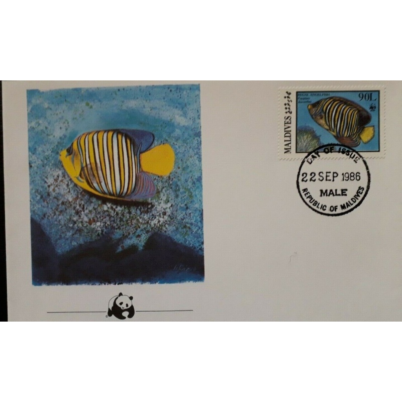 FISH FDC MALDIVES 1986 CORAL REEF FISH ANGELFISH ANEMONE WWF